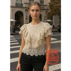 ZARA Ruffled Lace Top NWT Cream Size M